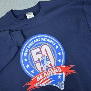 New England Patriots 50 Seasons Sweatshirt Men's Large Blue NFL‎ Team Jerzees